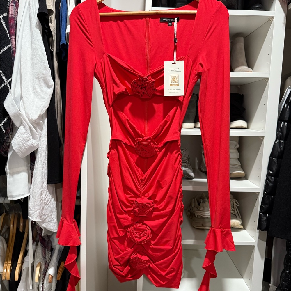 By Egreis Vibrant Red Long Sleeve Dress